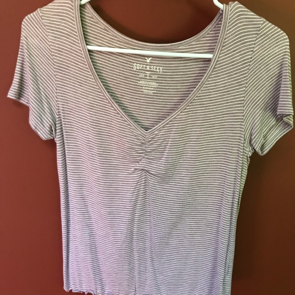 Girls American Eagle Striped/ Ruffled Tee